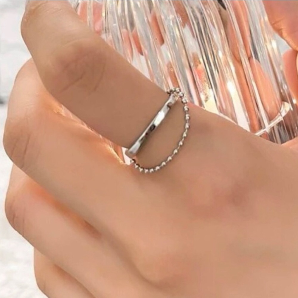 NWT Silver Adjustable Cuff Ring w/ Chain
